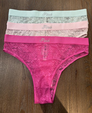 3 PINK Victoria s Secret Women s Lace French Cut Panties Bling Logo Size Medium
