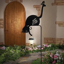 Black Cat Solar Powered Garden Statue Outdoor Decor Lights