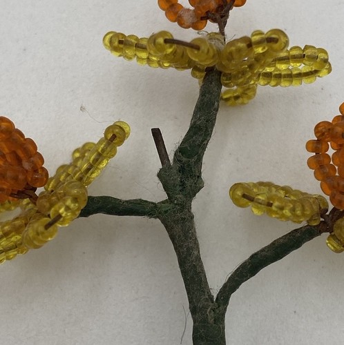 Vintage Lot of 3 Sweet French Seed Beaded Flowers w/Green Stems Orange & Yellow - Picture 15 of 18