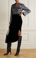 VERONICA BEARD Midi Skirt Herst Black Velvet Rushed Size 6 New Tag 495