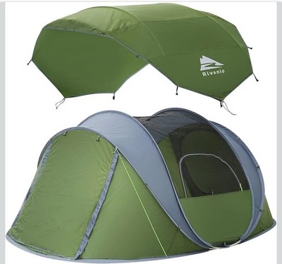 Rivenlo 4-Person Easy Pop Up Tent, Waterproof, Automatic Setup, 2 Doors