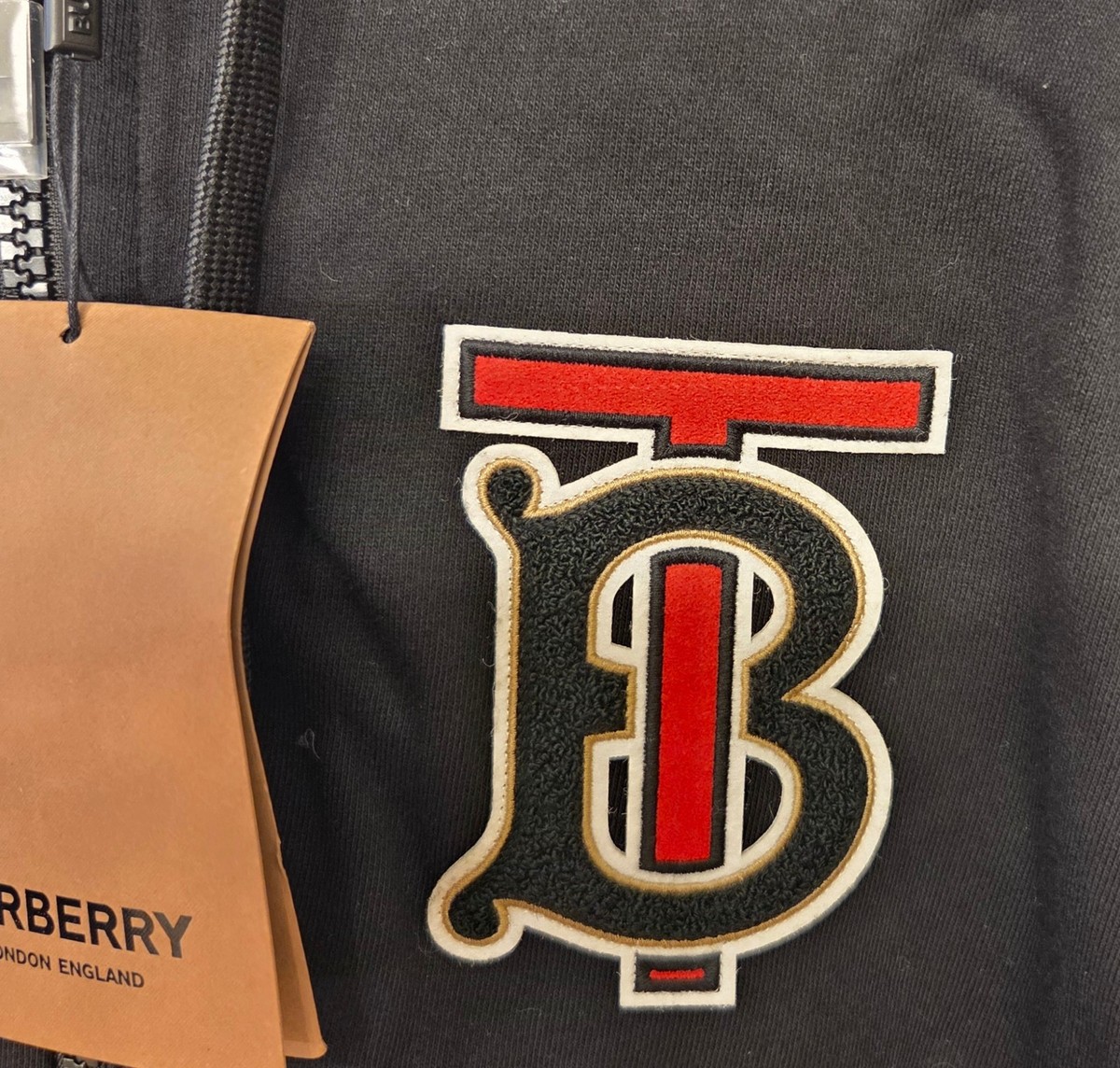 New! Burberry 'TB' Monogram Zip-Up Hoodie Black Brown Red Mens L