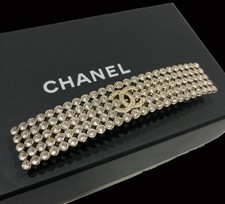 CHANEL Barrette Hair clip pin AUTH Coco Mark CC Gold Rhinestone Gp Logo Rare F/S