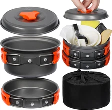REDCAMP 6/10/11/12/14/15/19 PCS Camping Cookware Mess Kit Orange,10