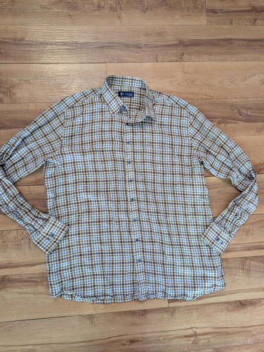 Camicia 100% lino vestibilità personalizzata camicia abbottonata manica lunga uomo Sx XL marrone LEGGI - Foto 2 di 8