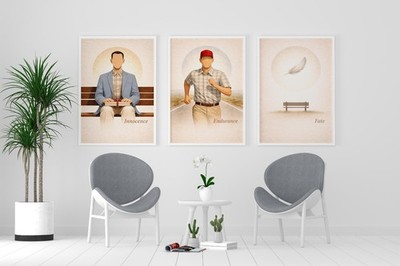 Forrest Gump inspirierter minimaler Filmdruck | Leinwand & gerahmt - 3er Set