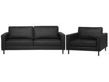 Wohnzimmer Set Sofa Sessel Leder moderne Wohnzimmermöbel in Schwarz Savalen