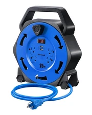 DEWENWILS  25FT Retractable Extension Cord Reel, 4 Power Outlets, 2-USB Ports