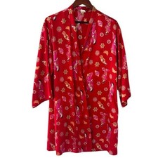 Cruz Kimono Bata Top Mujer Mediana Japonesa Mujer Floral Rojo Manga 3/4 Sin Cinturón