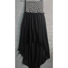 Black White Chevron Striped Strapless High Low Chiffon Dress Style JD1205