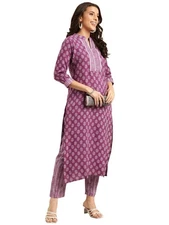 GoSriKi Women's Cotton Blend Straight Printed Kurta with Pant Set