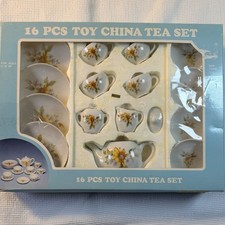 Vintage 1986 Summco 16-Pc Toy China Tea Set - New In Box - Yellow Floral