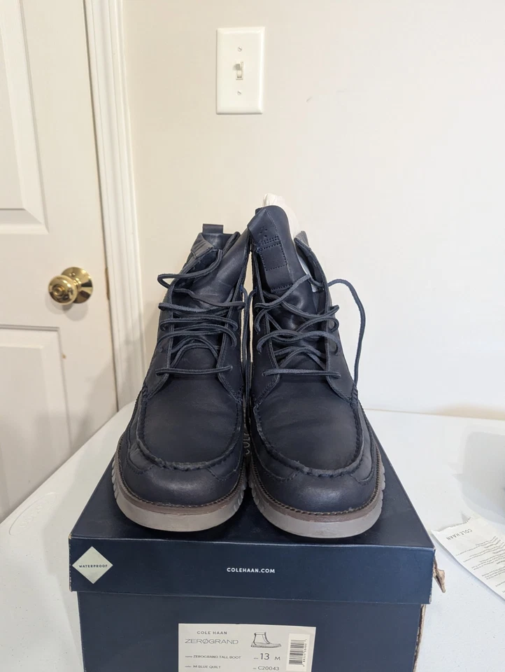 Men's Cole Haan Zerogrand Tall Boot Size 13 Blue Quilt Waterproof C20043 - Image 2 of 4