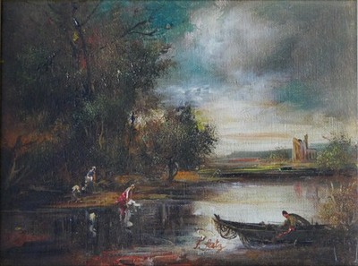 Ölgemälde Flusslandschaft | sign. F. Seitz | Stuckrahmen