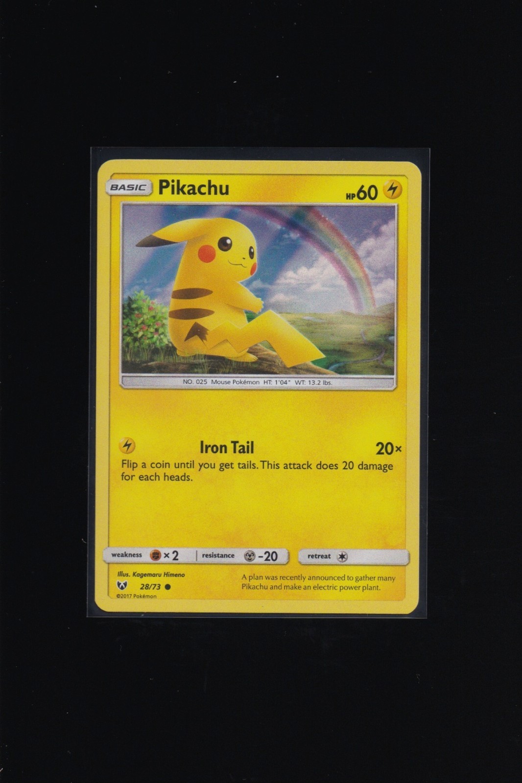 Pikachu 28/73 Sun & Moon Shining Legends Holo Pokemon TCG Card NM