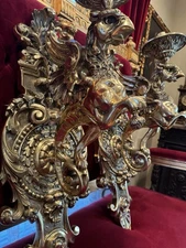 Monumental Pair of Brass Baroque Griffin Wall Sconces