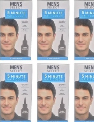 6 Pack Mens Select Hair Color Dye DARK BROWN 5 Minute Gel Men Coloring