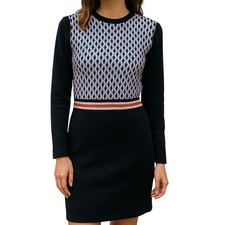 OCHIRLY Size Small Elastic Waist Qbert Optical Illusion Preppy Sweater Dress EUC
