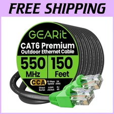 Direct Burial Cat6 Cable 150ft - Waterproof LLDPE Jacket