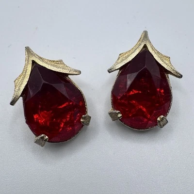 Vintage CLIPS boucles d'oreilles - Métal Doré Et Verroterie - Photo 1/2