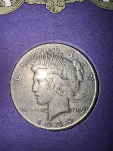 1934 Peace Silver Dollar Coin with 37 & 10 Cent Stamps NGC MS64