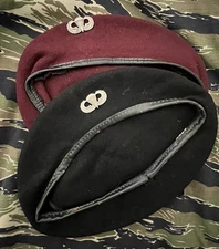 Two US Vietnam Era Airborne Berets and Jump Wings - One Wing is Sterling