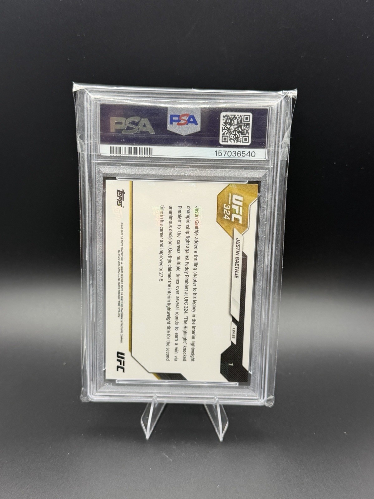 2026 Topps Now UFC - Justin Gaethje #1 - PSA 10 view 2