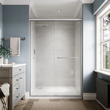 SUNNY Sliding Shower Door 48" W x 72" H Bypass Brushed 6mm Tempered Clear Glass