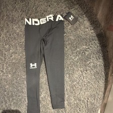 Under Armour Boys Black Leggings Sz 6 Athletic Elastic Waist Stretch MSRP $40.00