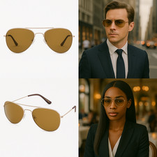 Classic Gold Aviator Sunglasses Brown Lenses Unisex Men Or Women Fashion Shades