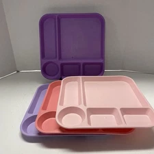 Plastic Lunch Trays Set Of 4 Pastel Colors 5 Sections 10 1/4” Square Homeschool