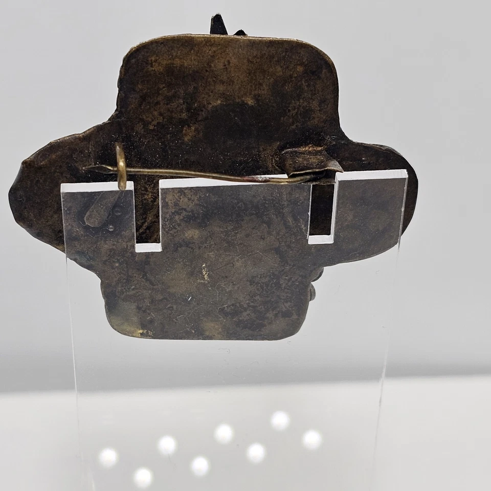 Vintage Asian Turquoise Glass and Brass Buddha Brooch Tibetan Nepalese - Image 4 of 4