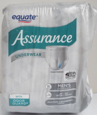 Equate Assurance MAXIMUM Men's Absorbency Protective Underwear L/XL-18 Ct