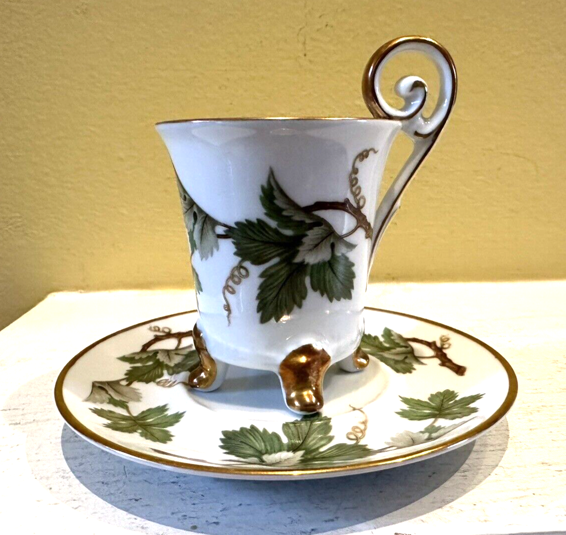 Vintage Hackefors Porslin Sweden Green Ivy Demitasse Cup (Footed