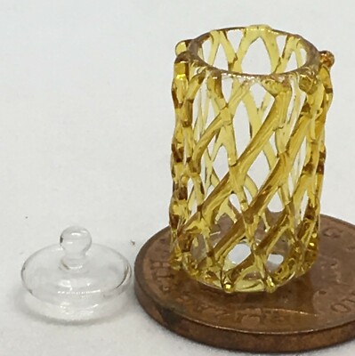 Puppenstubenglas mit gelbem Muster und Deckel Maßstab 1:12 G415 tumdee