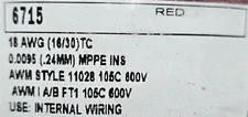 Alpha Wire 6715 #18awg EcoWire mPPE Tinned Copper Hook Up Wire 600V Red /25ft