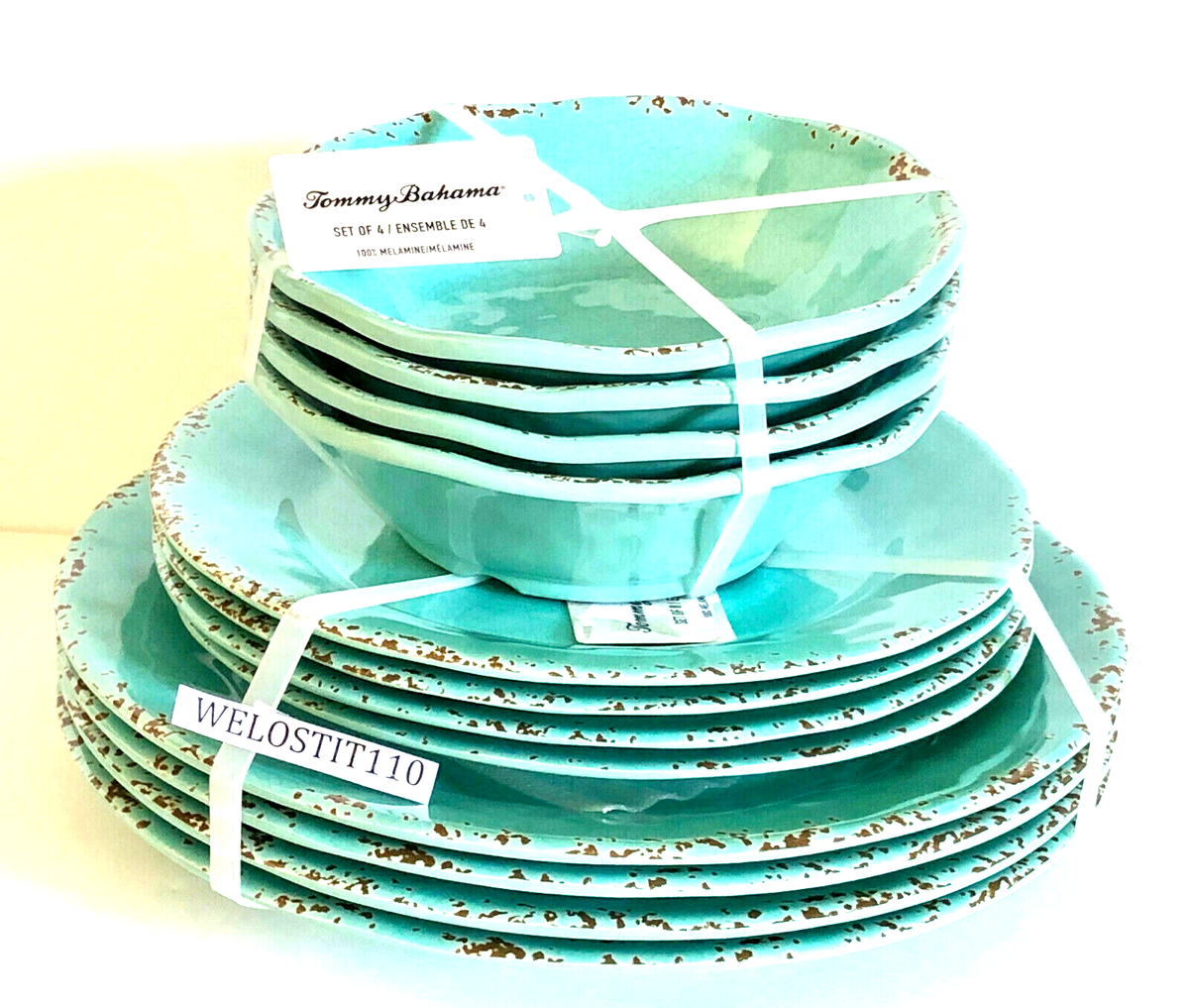 x12 Tommy Bahama Turquoise Rustic Melamine DINNER, SALAD
