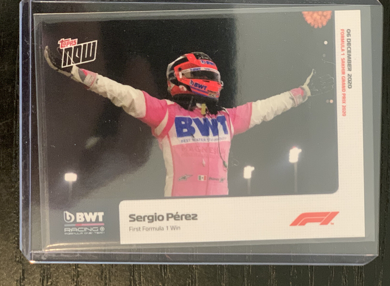 2020 Topps Now F1 #17 - SERGIO PEREZ - BWT Racing; First F1 Win - PR /1424