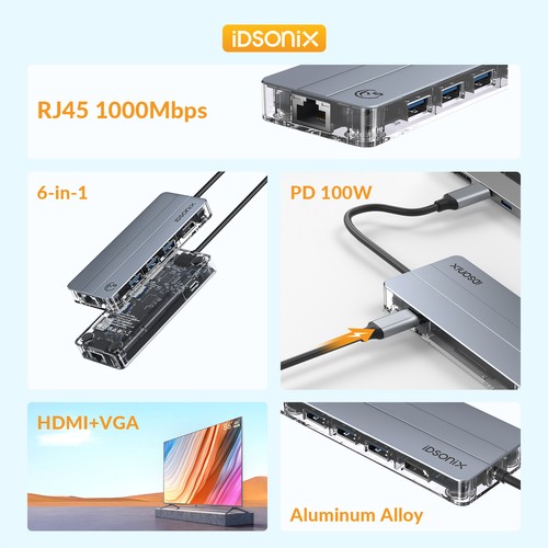 Station d'accueil Multiport USBC Hub vers TypeC USB 3.0 4K HDMI Adaptateur Fr PC Macbook - Photo 6/29