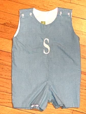Classic Whimsy “S” Monogram/Initial Jon Jon/Shortall/Romper 18 Months