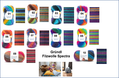 (60,00 /kg) *Filzwolle Spectra* Gründl Filzwolle, 100g Knäuel