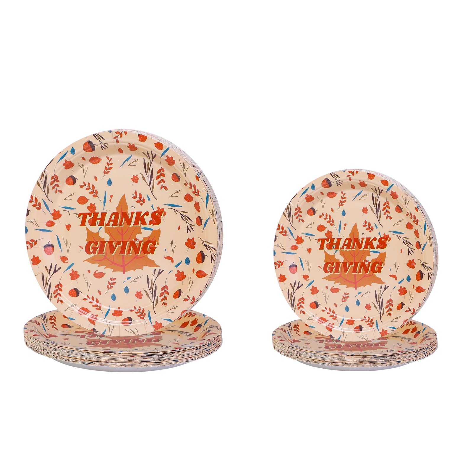 48-Piece Thanksgiving Paper Plates with Pumpkin & Fall Maple Leaves Design for Autumn Gatherings and Festive Celebrations