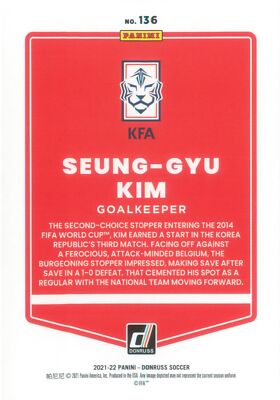 Seung-gyu Kim 2021-22 Donruss Road to World Cup Soccer Card #136
