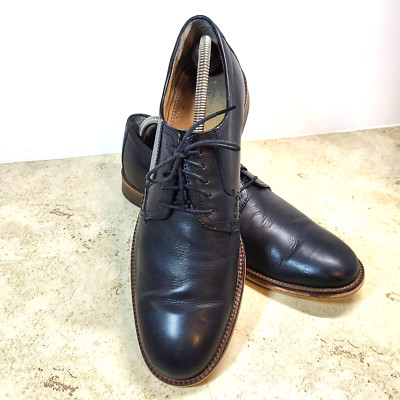 Topman Black Smooth Leather 5 Hole Tie Front Oxford Shoe Round Toe Size 44