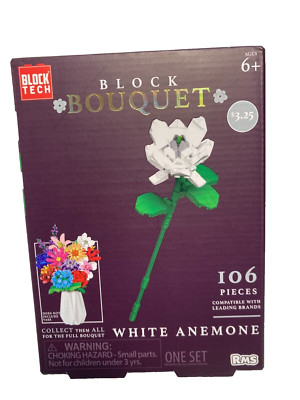 Block Bouquet White Anemone Flower Building Block Set 93 Pieces