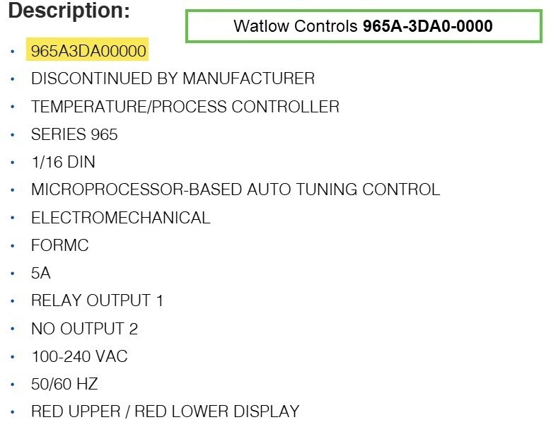 Watlow 965A-3DA0-0000 Temperature Controller, 120-240VAC, Series 965 -Free Ship - Image 3 of 4
