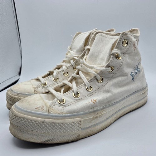 Converse Chuck Taylor All Star Lift Hi Tiny Tattoos Womens Size 10 White Shoes - Picture 4 of 13
