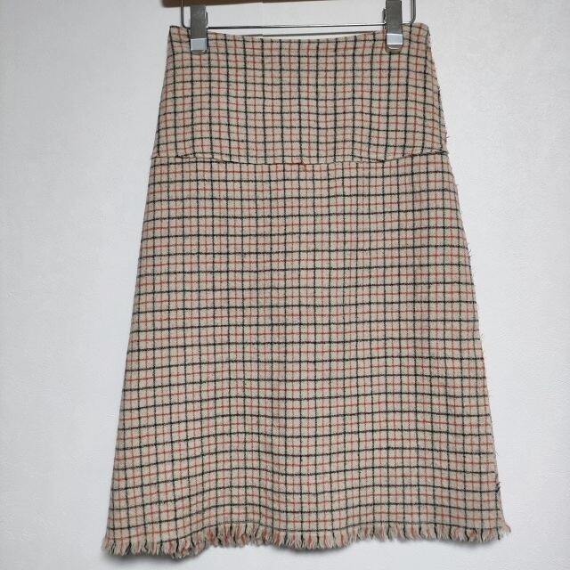 45R/45rpm Wool Check Wrap skirt beige 4-1202T∞ UK