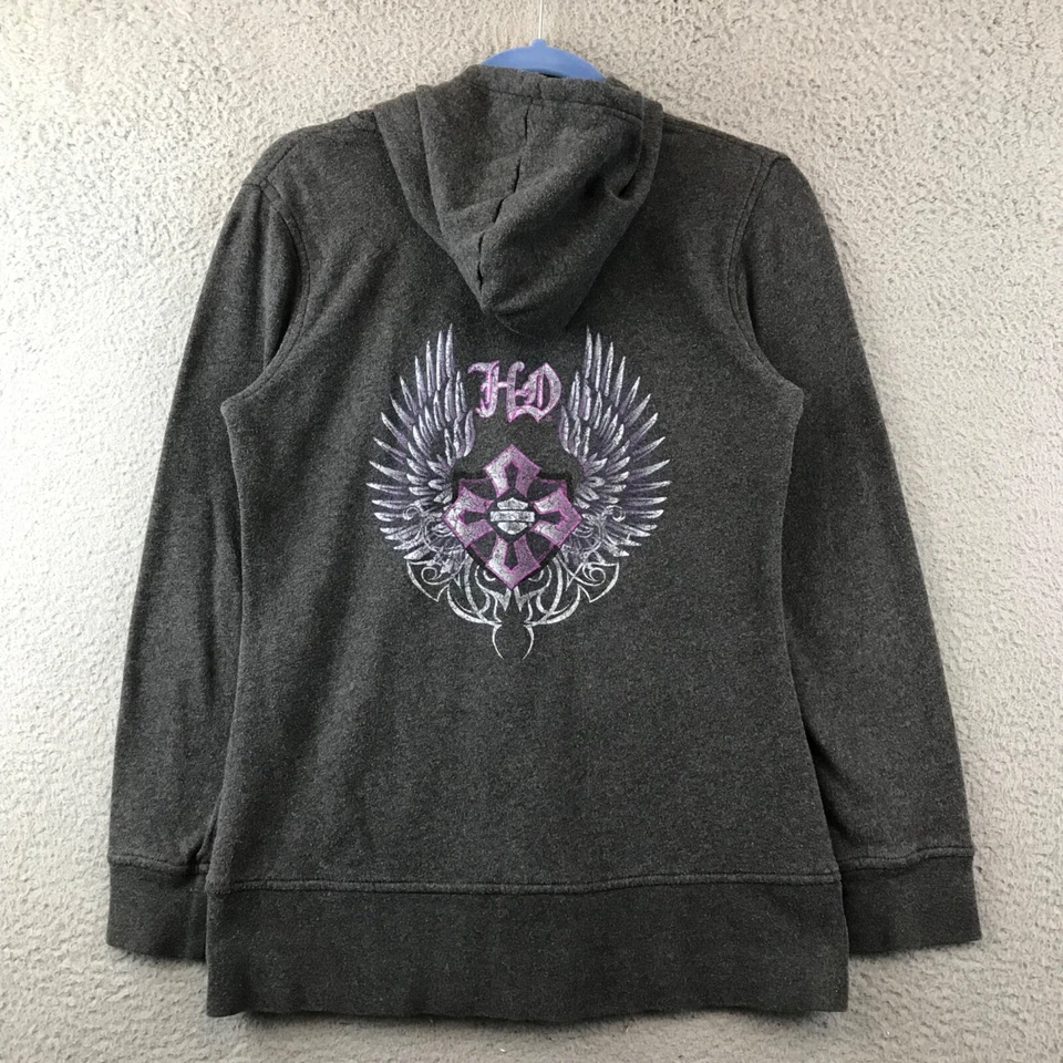 Women’s Harley Davidson Grey Graphic Cross Full Zip Sweatshirt Hoodie S - Image 3 of 4