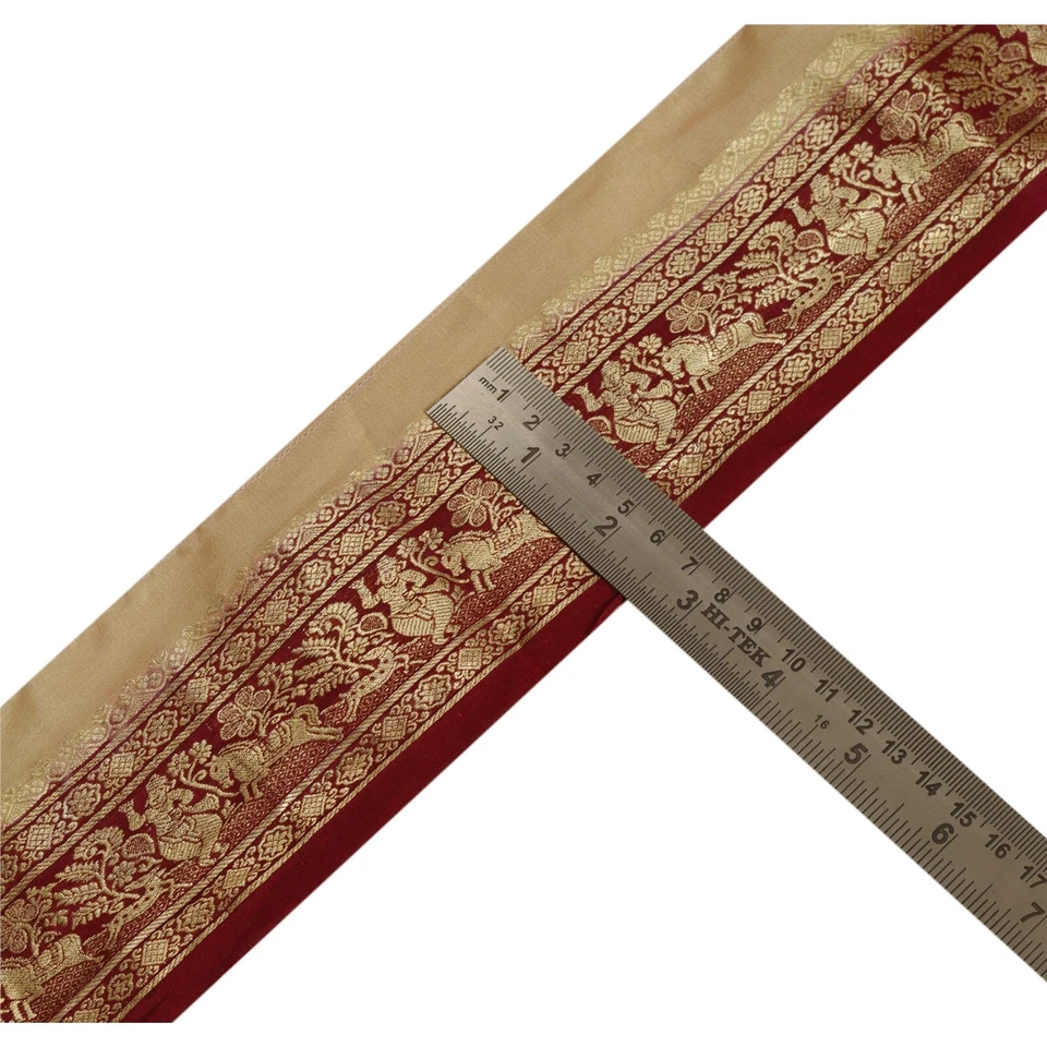 Sanskriti Vintage 2.5"W Brocade Banarasi Sari 1 Yd Border Craft Trim Sewing Lace - Image 3 of 4
